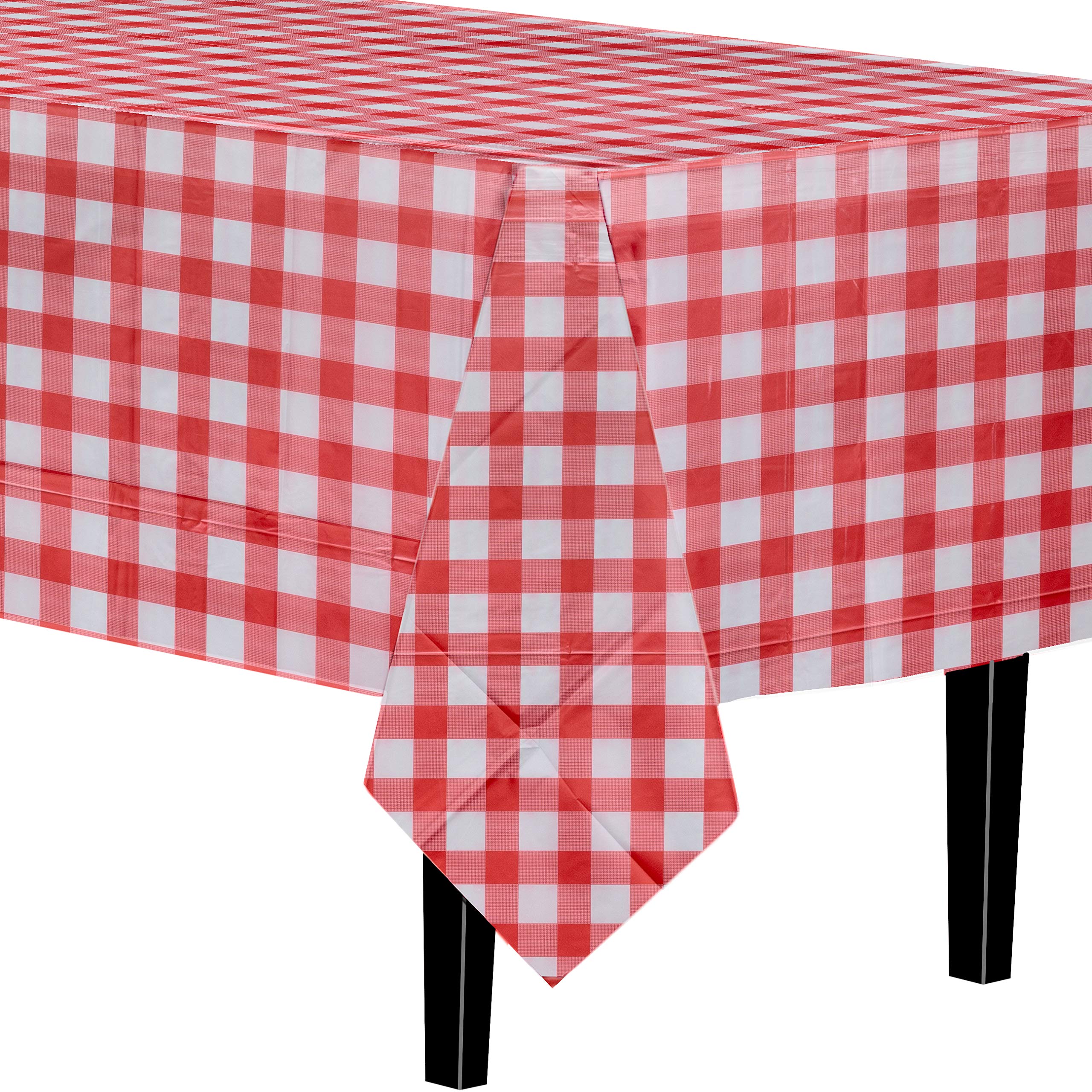 Red Gingham Printed Plastic Table Covers | 48 Count