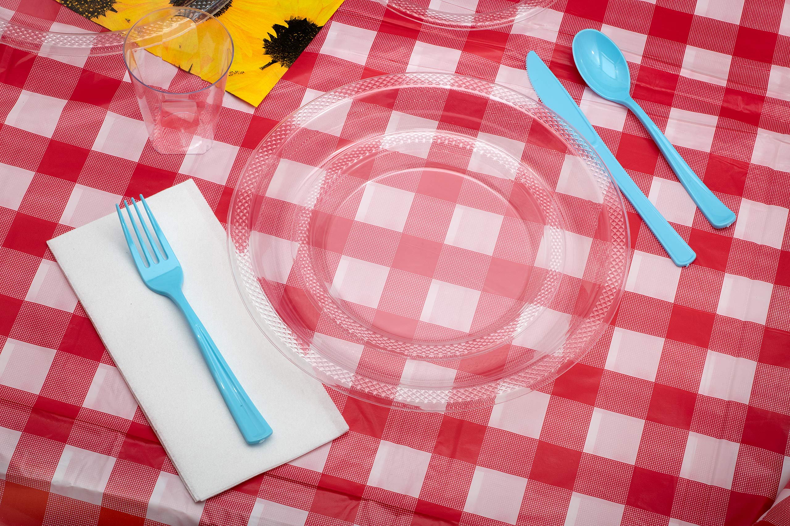 Red Gingham Printed Plastic Table Covers | 48 Count