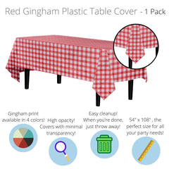 Red Gingham Printed Plastic Table Covers | 48 Count