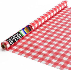 40 In. x 100 Ft. Premium Red Gingham Plastic Table Roll | 6 Pack