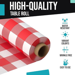 40 In. x 100 Ft. Premium Red Gingham Plastic Table Roll | 6 Pack