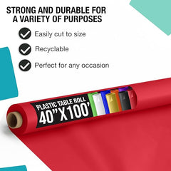 40 In. x 100 Ft. Premium Red Plastic Table Roll | 6 Pack