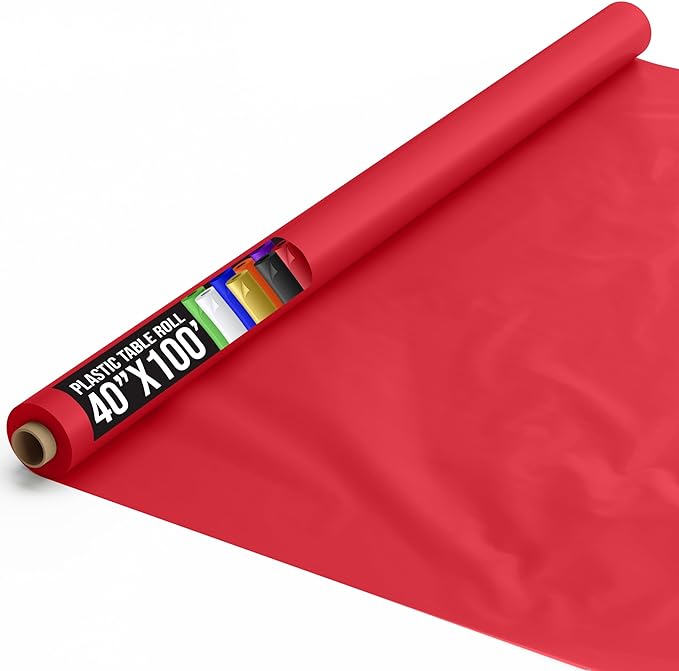 40 In. x 100 Ft. Premium Red Plastic Table Roll | 6 Pack