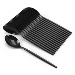 Gloss Black Plastic Spoons | 40 Count