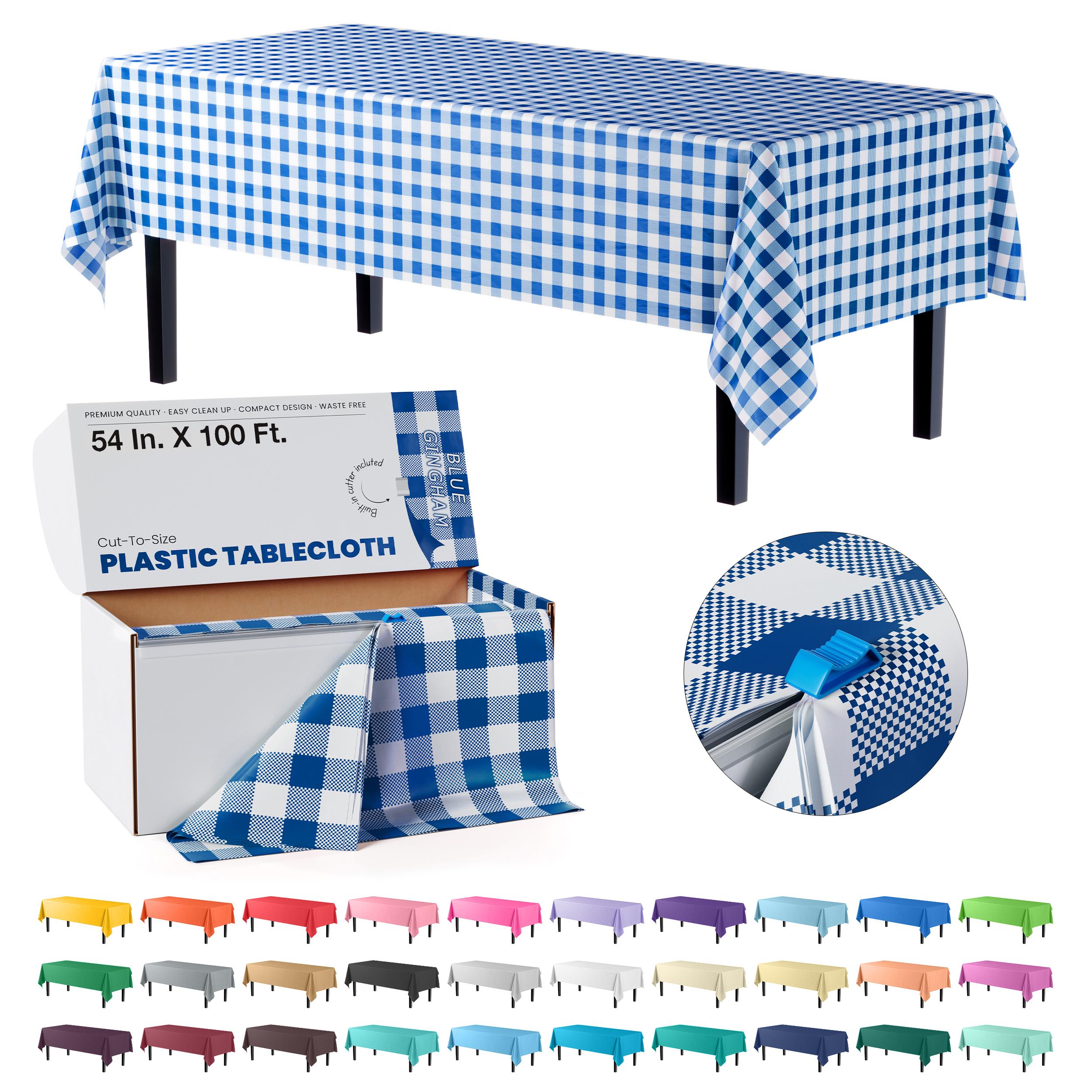 54 In. x 100 Ft. Cut To Size Blue Gingham Table Roll