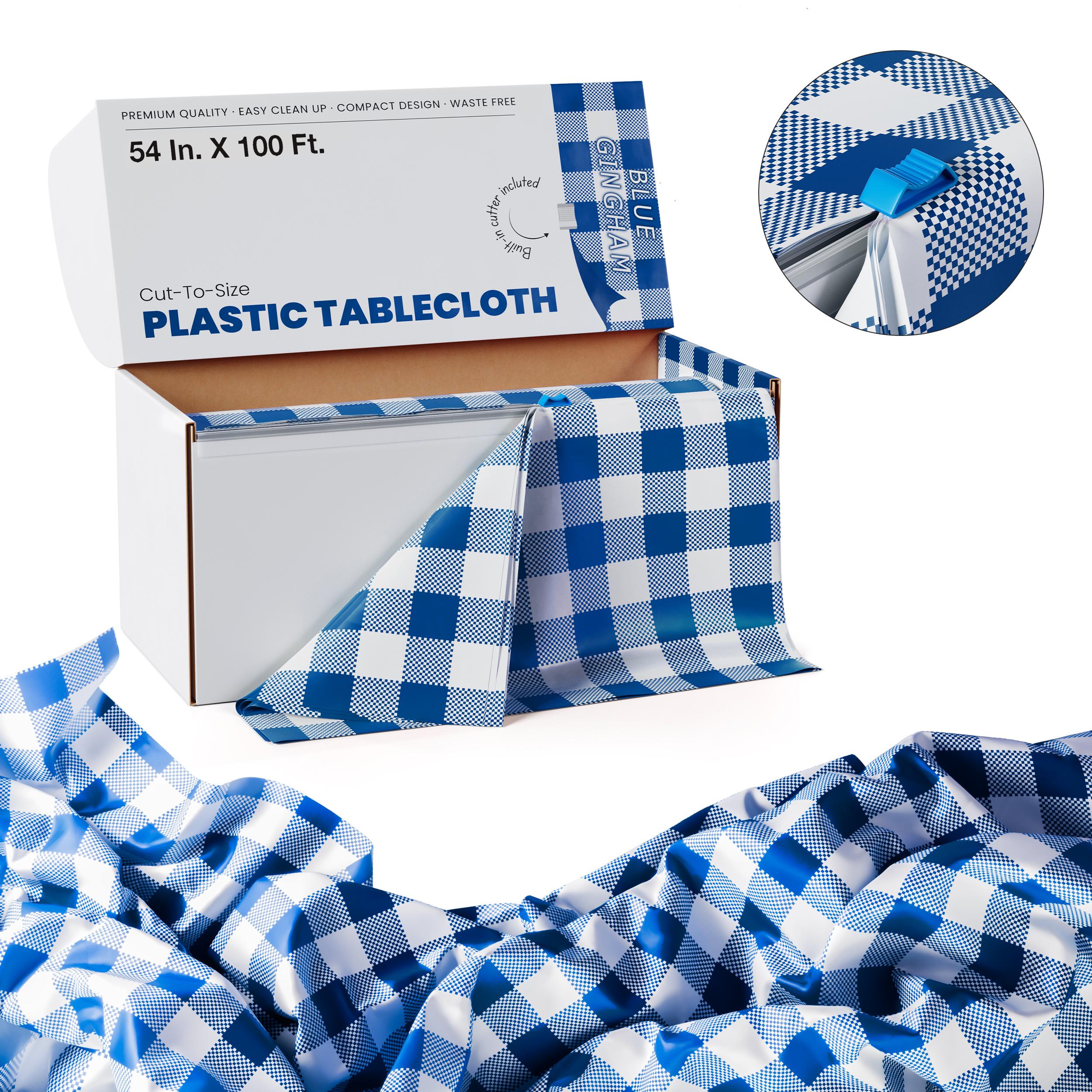 54 In. x 100 Ft. Cut To Size Blue Gingham Table Roll