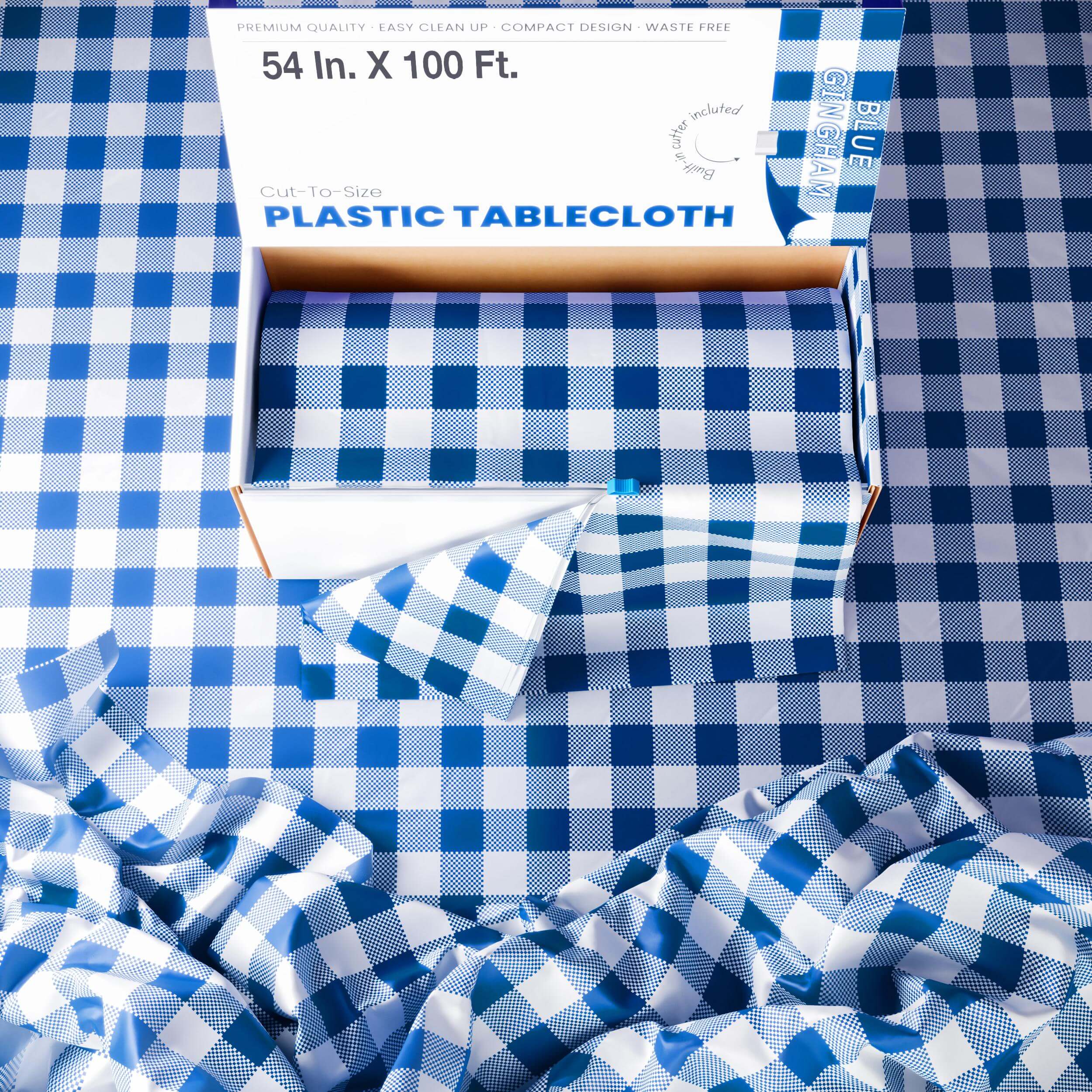 54 In. x 100 Ft. Cut To Size Blue Gingham Table Roll