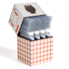 100 Clear Forks + Gingham Caddy | 12 Pack