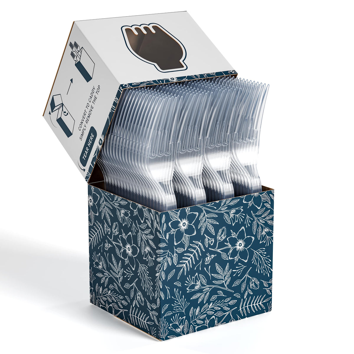 100 Clear Forks + Floral Caddy | 12 Pack