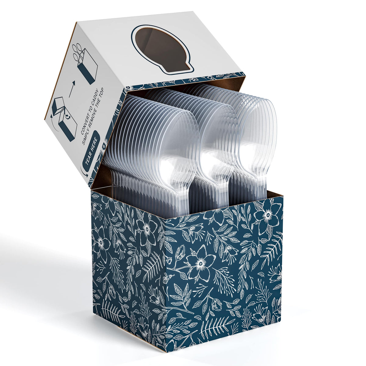100 Clear Spoons + Floral Caddy | 12 Pack