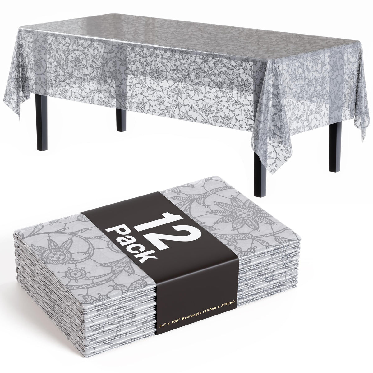 Premium Silver Lace Plastic Table Covers | 12 Count