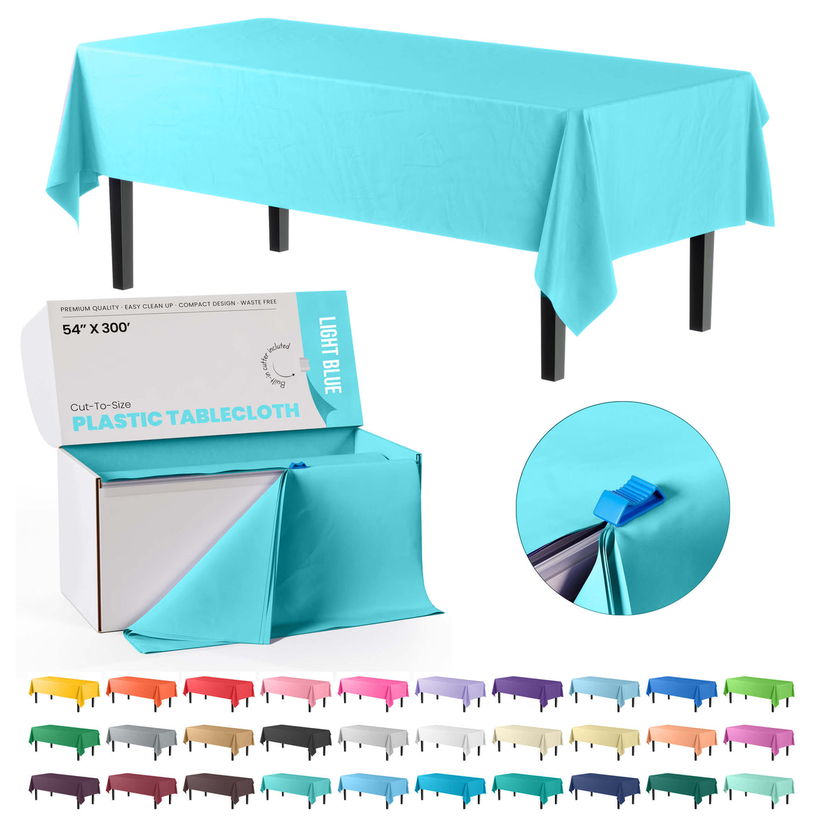 54 In. x 300 Ft. Cut To Size Light Blue Table Roll