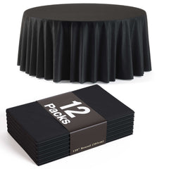 120 In. Premium Round Black Plastic Table Covers | 12 Count