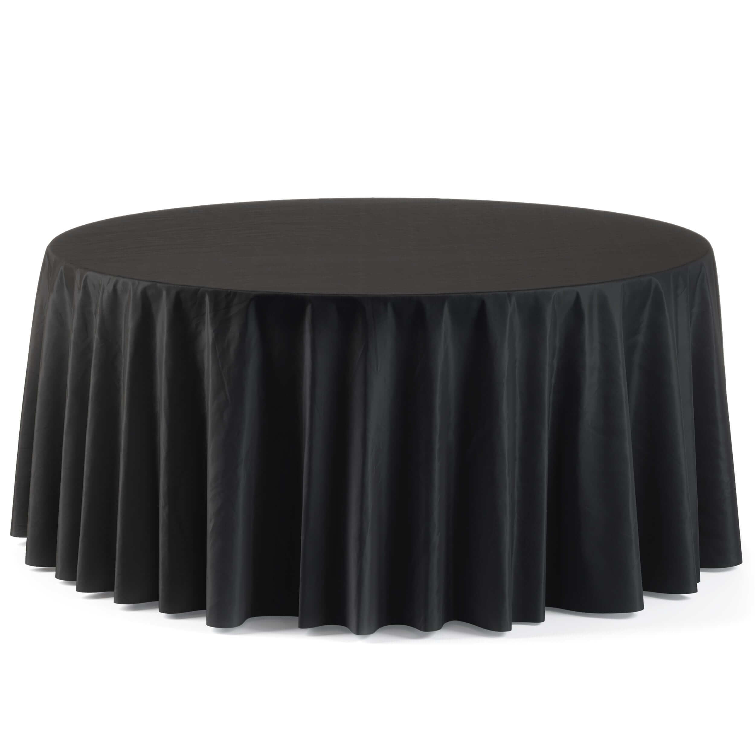 120 In. Premium Round Black Plastic Table Covers | 6 Count