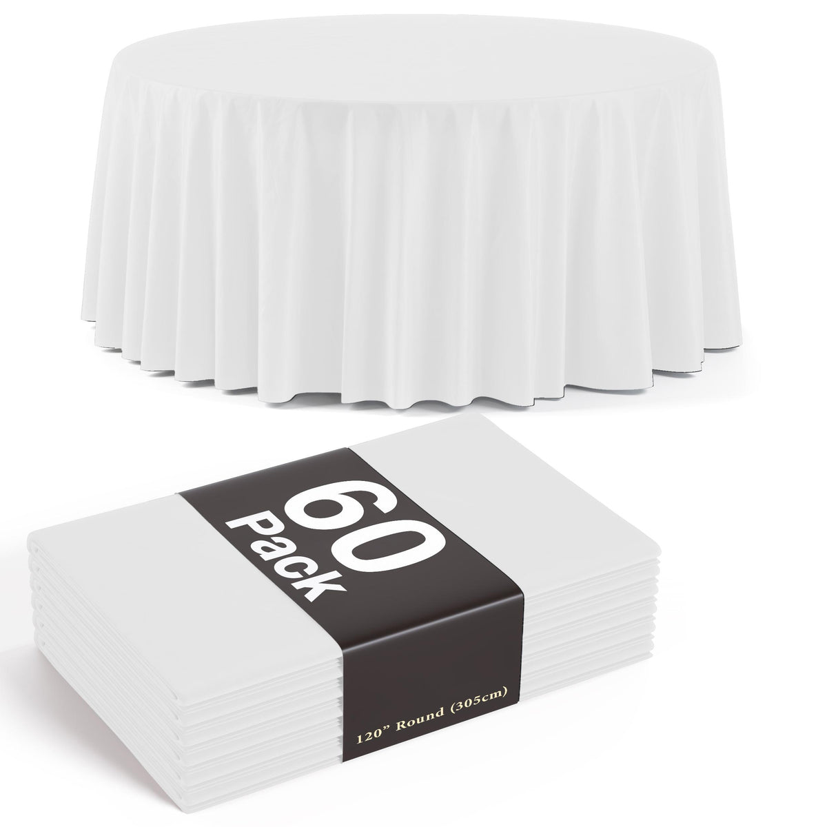 120 In. Premium Round White Plastic Table Covers | 60 Count