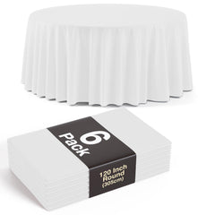 120 In. Premium Round White Plastic Table Covers | 6 Count