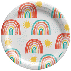 Retro Rainbow Paper Dessert Plates, 7-inch, 8-ct - Pack of 12