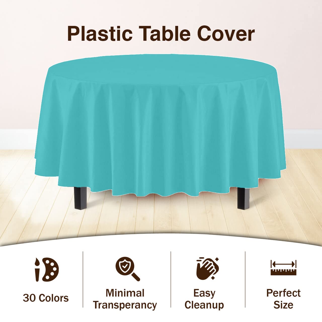 Premium Round Aqua Plastic Table Covers | 96 Count