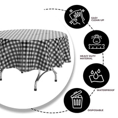 Black Gingham Printed Plastic Round Table Covers | 48 Count