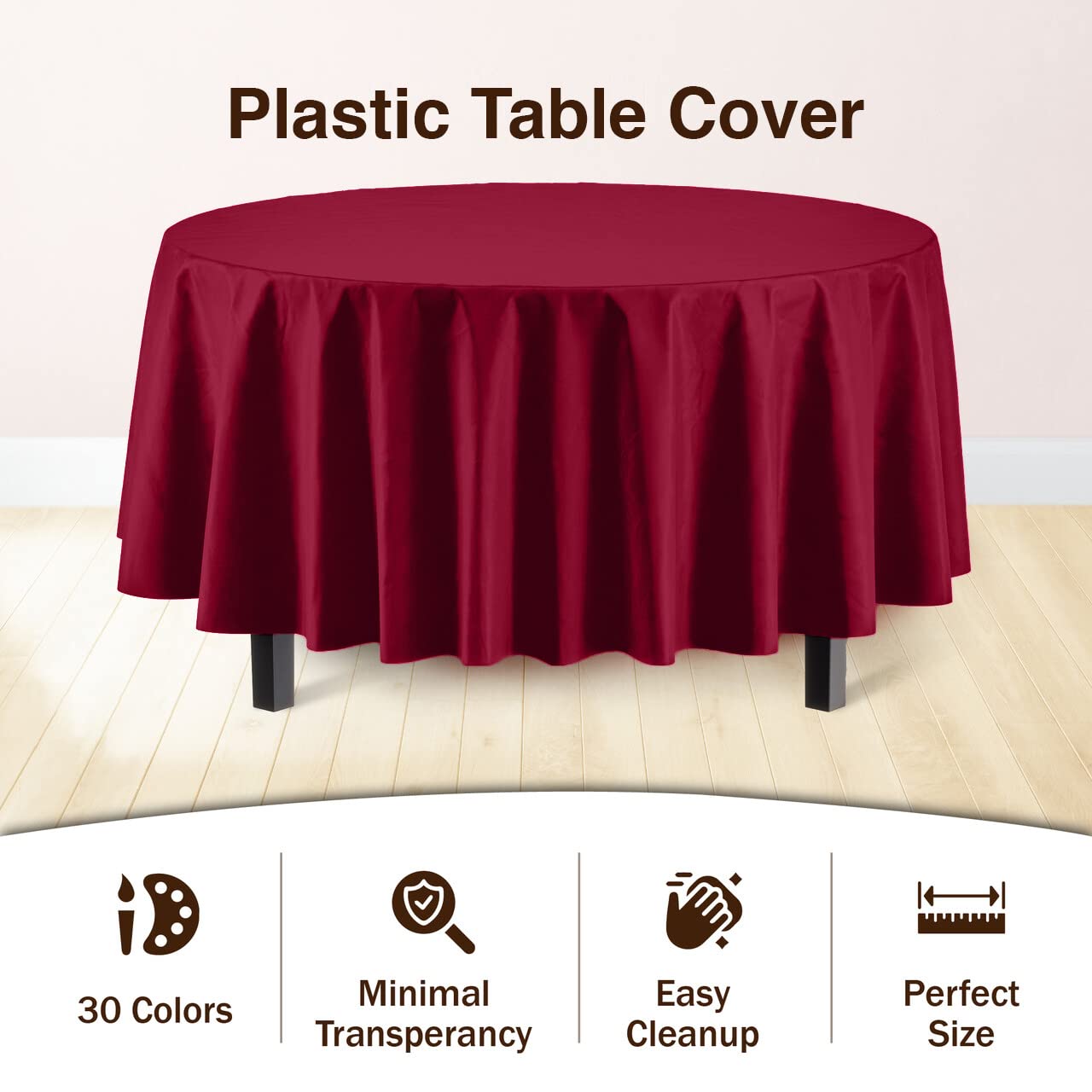 Round Burgundy Table Cover | 6 Pack