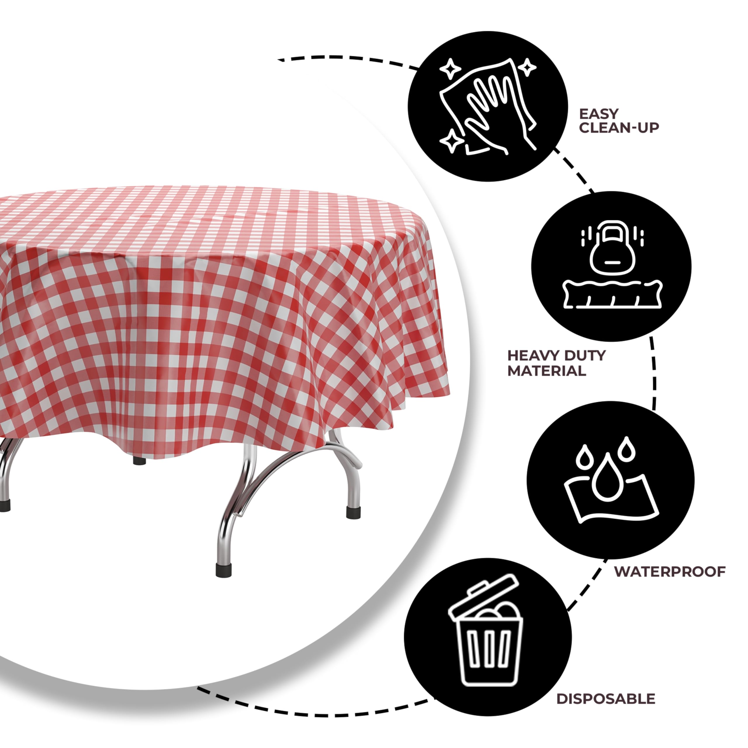 Red Gingham Printed Plastic Round Table Covers | 48 Count