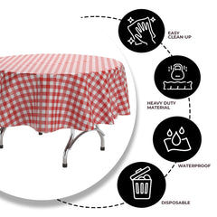 Red Gingham Printed Plastic Round Table Covers | 48 Count