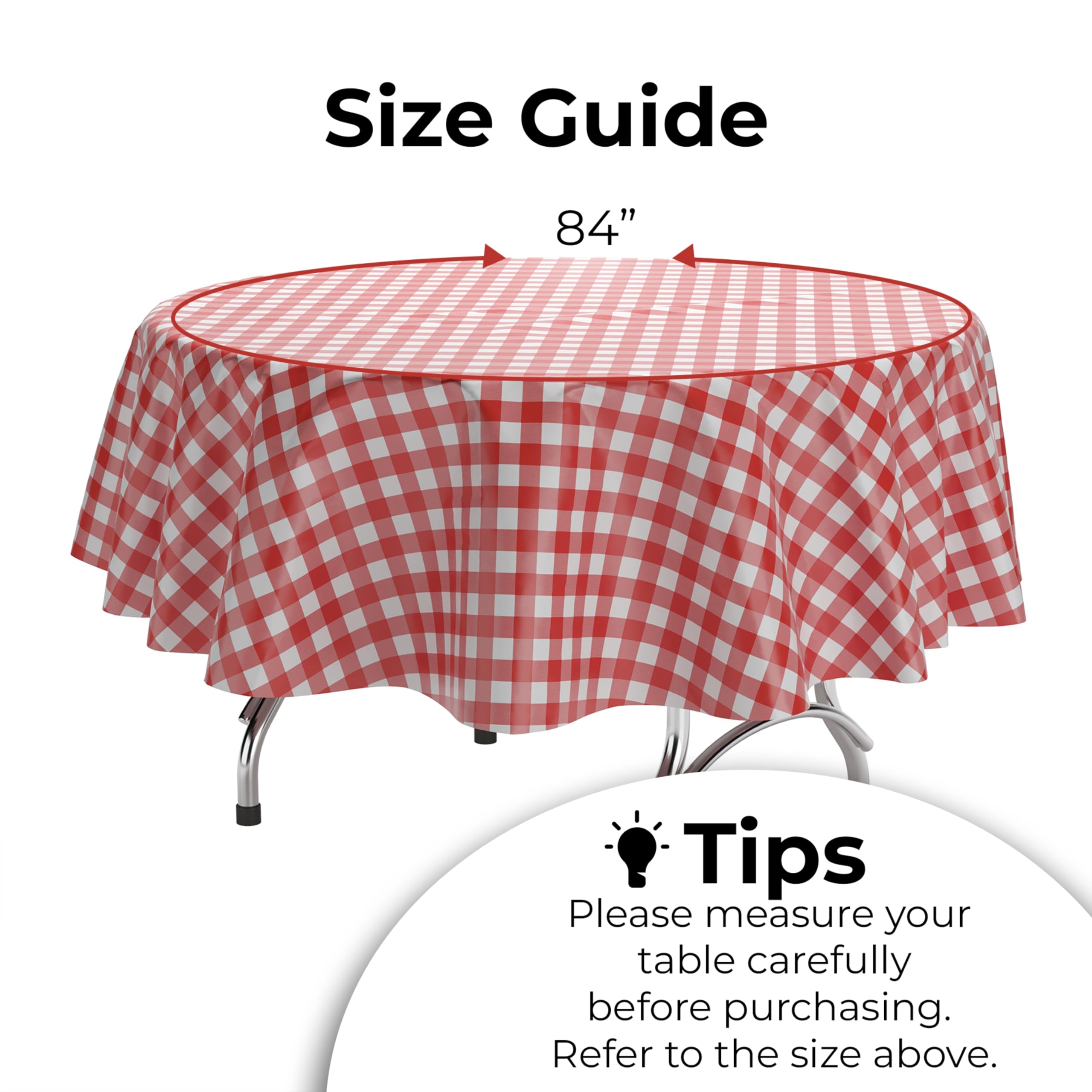 Round Red Gingham Table Cover | 6 Pack