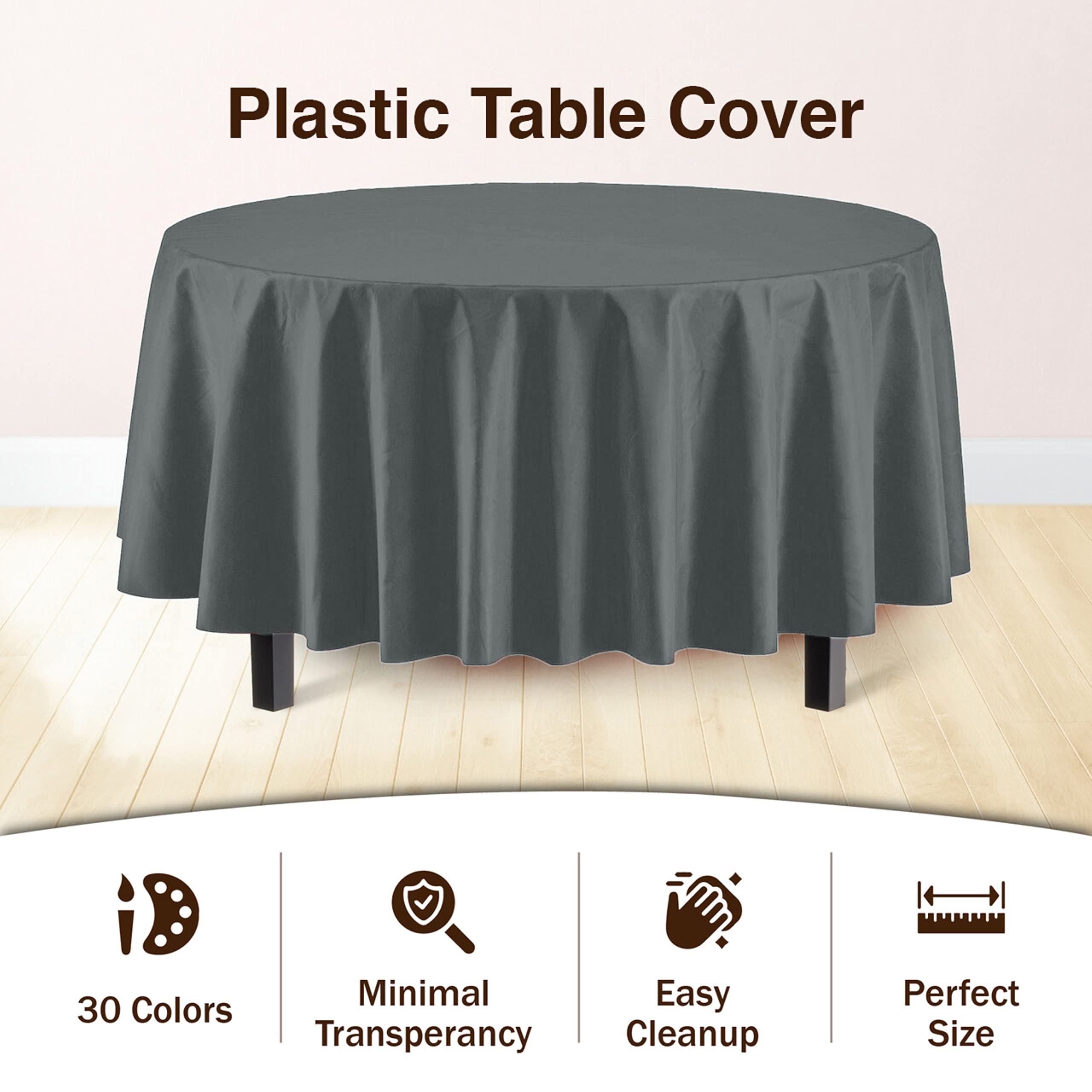 Premium Round Silver Plastic Table Covers | 96 Count