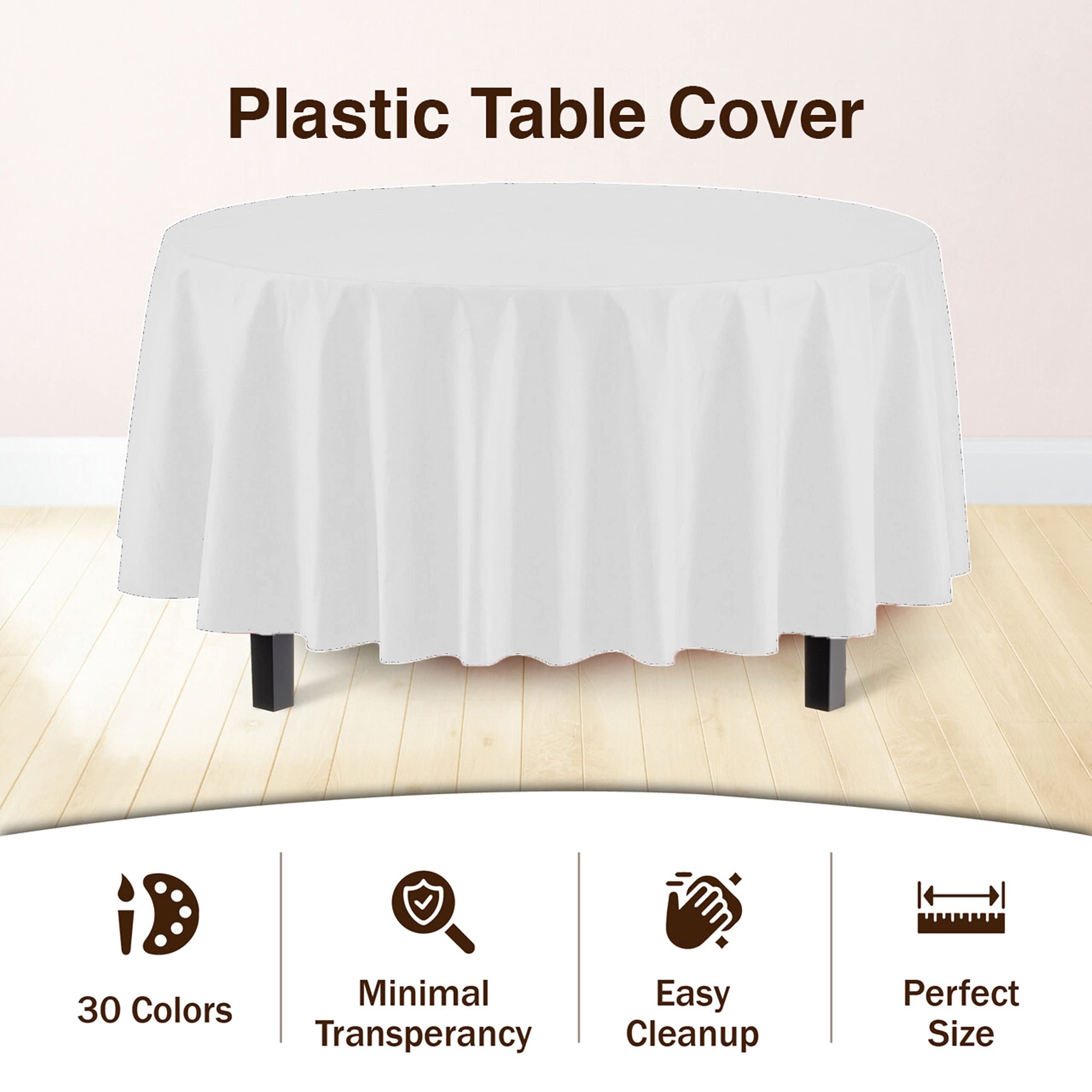 White Round Plastic Table Covers | 48 Count