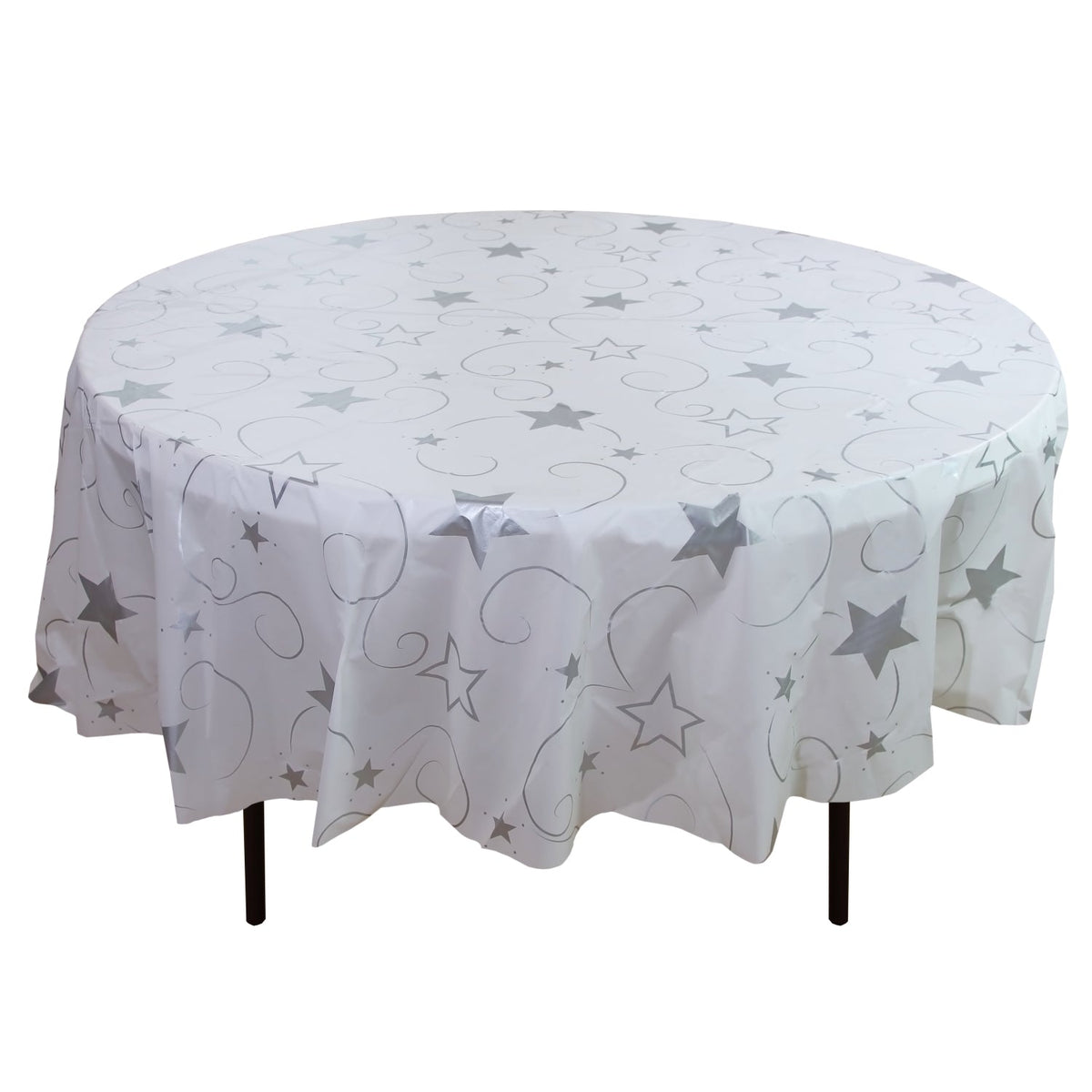 Round Silver Star Printed Table Cover | 12 Pack