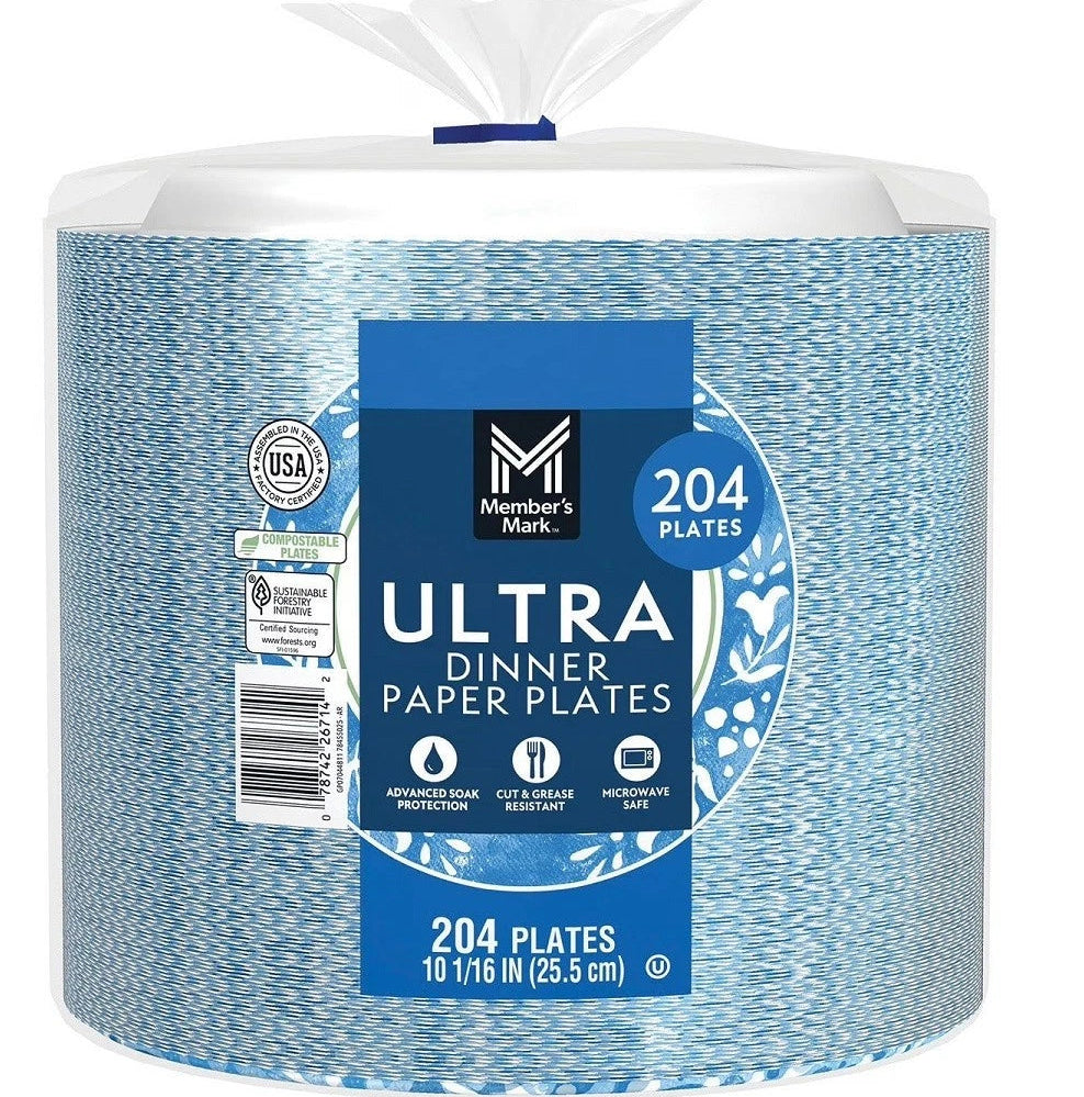 10" Members Mark Ultra Paper Plates | Bag of 204