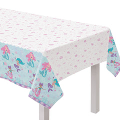Shimmering Mermaids Plastic Table Cover, White/Blue, 54x96 inch - Pack of 6