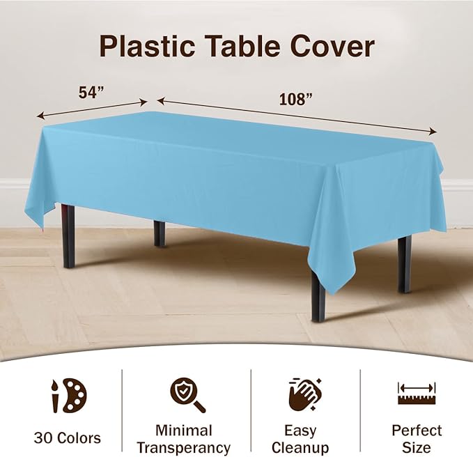 Sky Blue Plastic Table Covers | 48 Count