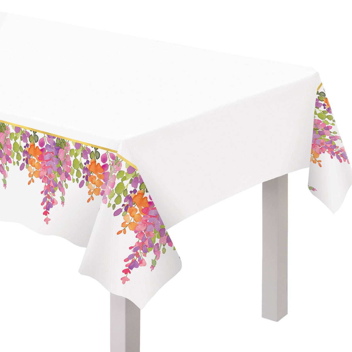 Romantic Floral Plastic Table Cover, Gold/Orange/Purple, 54x84 inch - Pack of 12