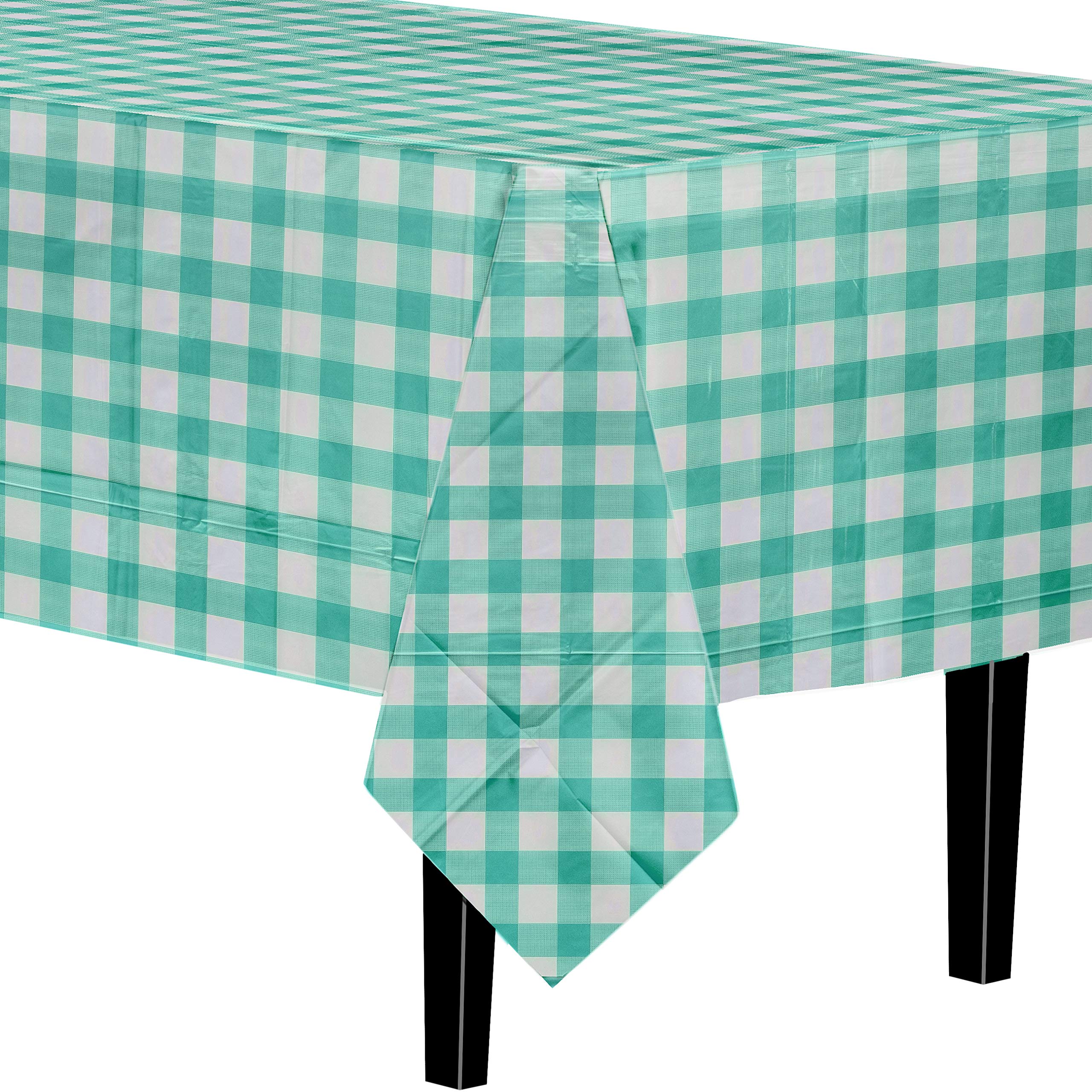 Green Gingham Printed Plastic Table Covers | 48 Count