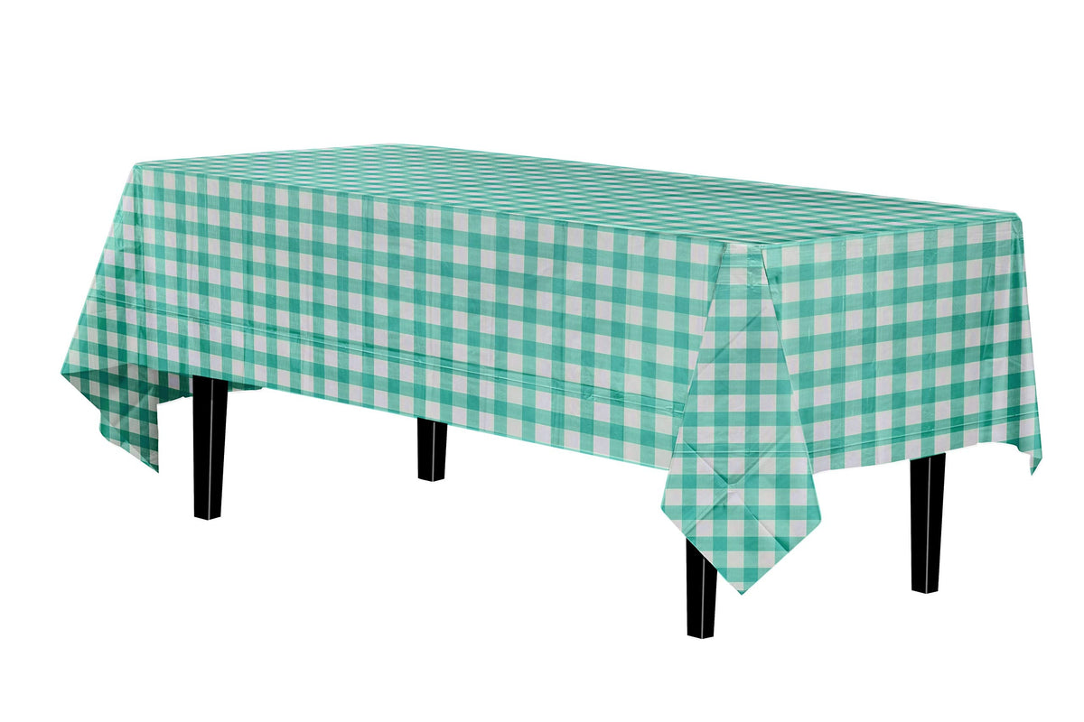 Teal Gingham Table Cover | 6 Pack