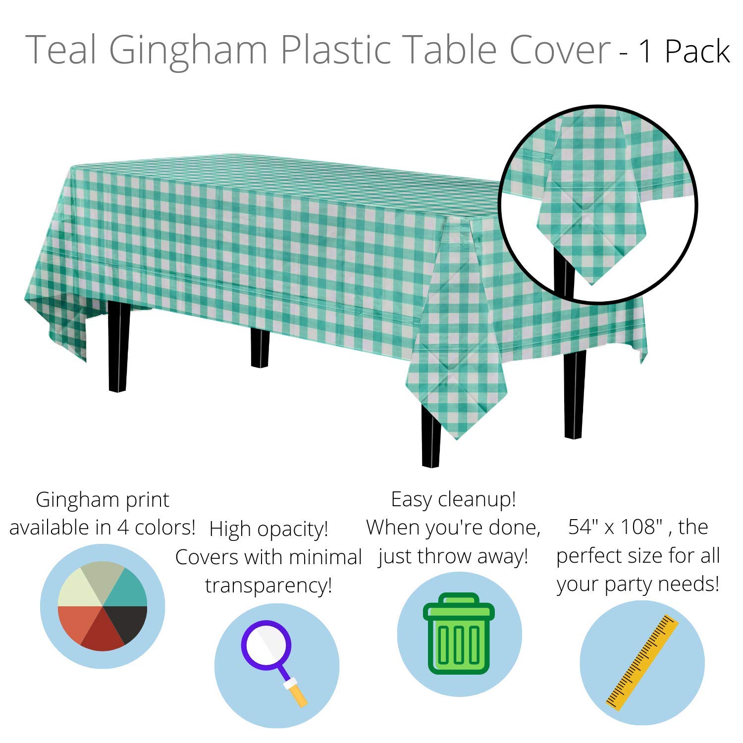 Green Gingham Printed Plastic Table Covers | 48 Count