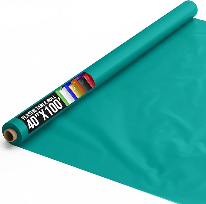 40 In. x 100 Ft. Premium Teal Plastic Table Roll | 6 Pack