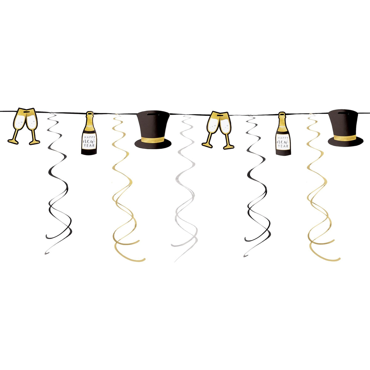 Happy New Year Top Hat & Swirl Garland, Silver/Gold, 9-foot - Pack of 6