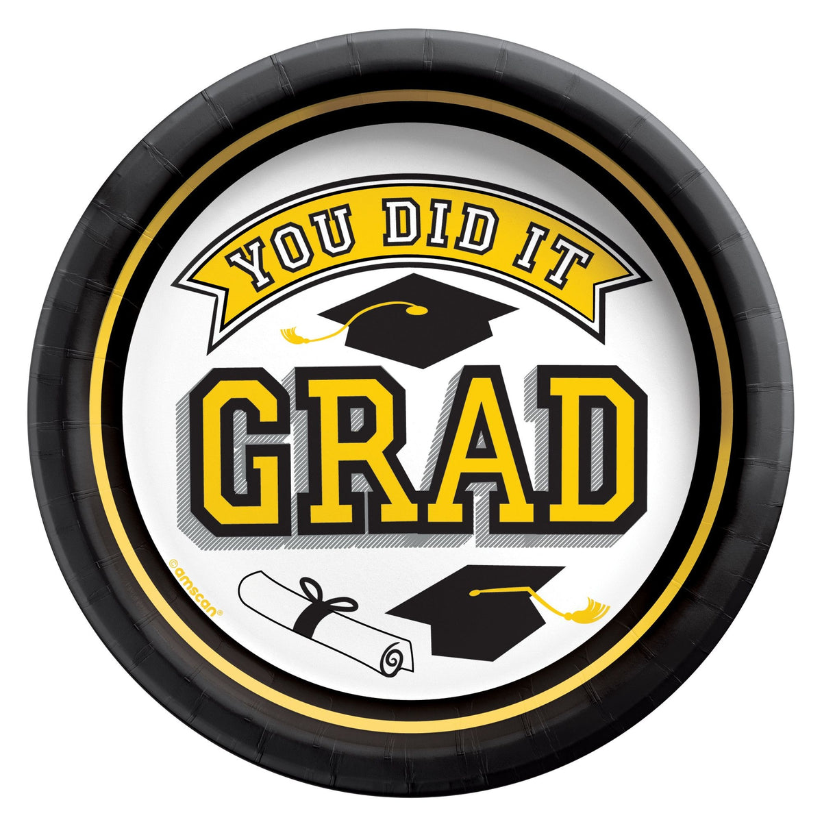 "You Did It Grad" Round Paper Dessert Plates, Yellow, 7-inch, 20-ct - Case of 54