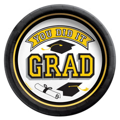 "You Did It Grad" Round Paper Dessert Plates, Yellow, 7-inch, 20-ct - Case of 54