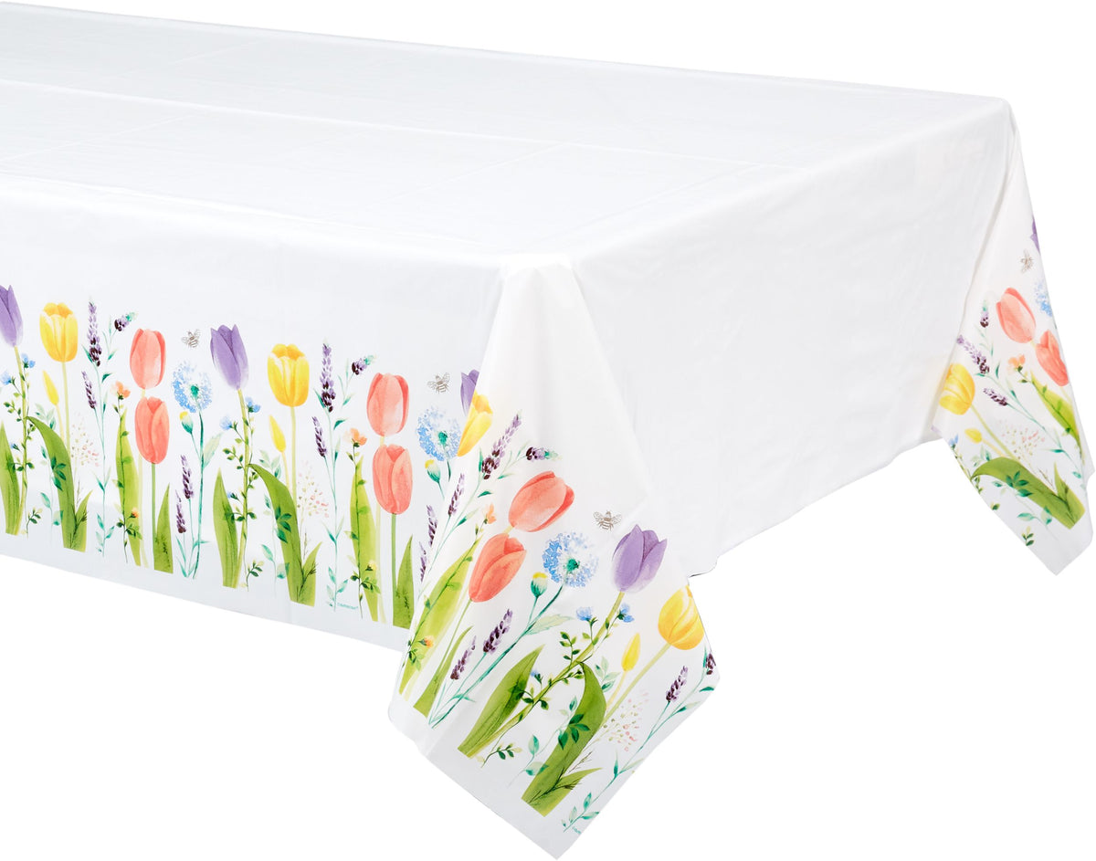 Spring Tulip Garden Plastic Table Cover, 54x102-inch - Pack of 6