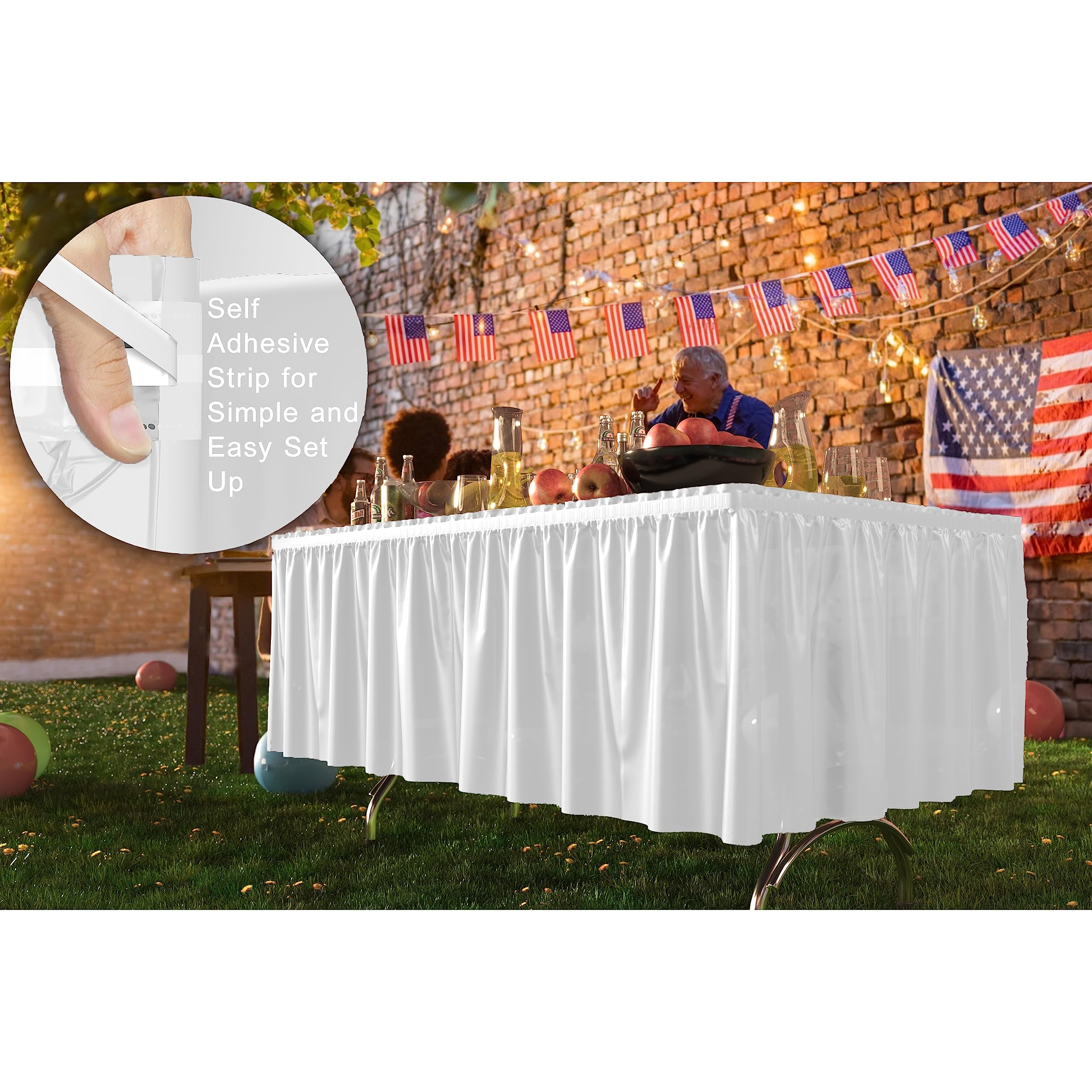 White Plastic Table Skirt | 6 Pack