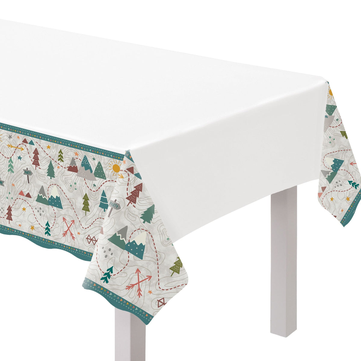 Wilderness Plastic Table Cover, White/Green, 54x96 inch - Pack of 6