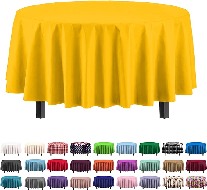 Premium Round Yellow Plastic Table Covers | 96 Count