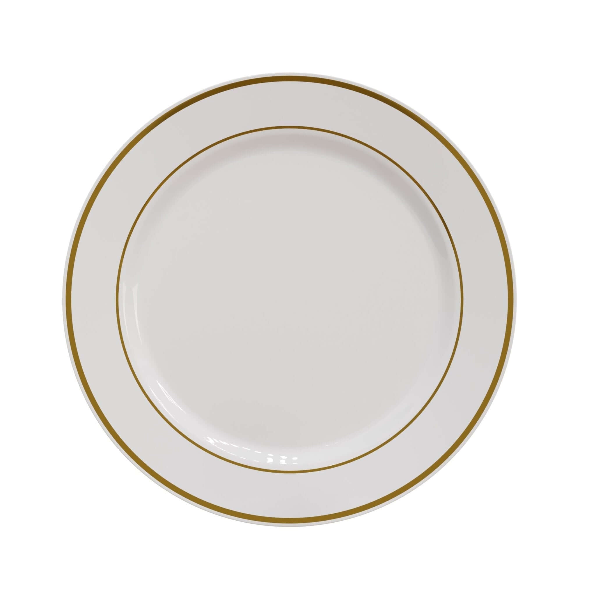 10.25" White/Gold Line Design Plastic Plates (120 Count) - Yom Tov Settings