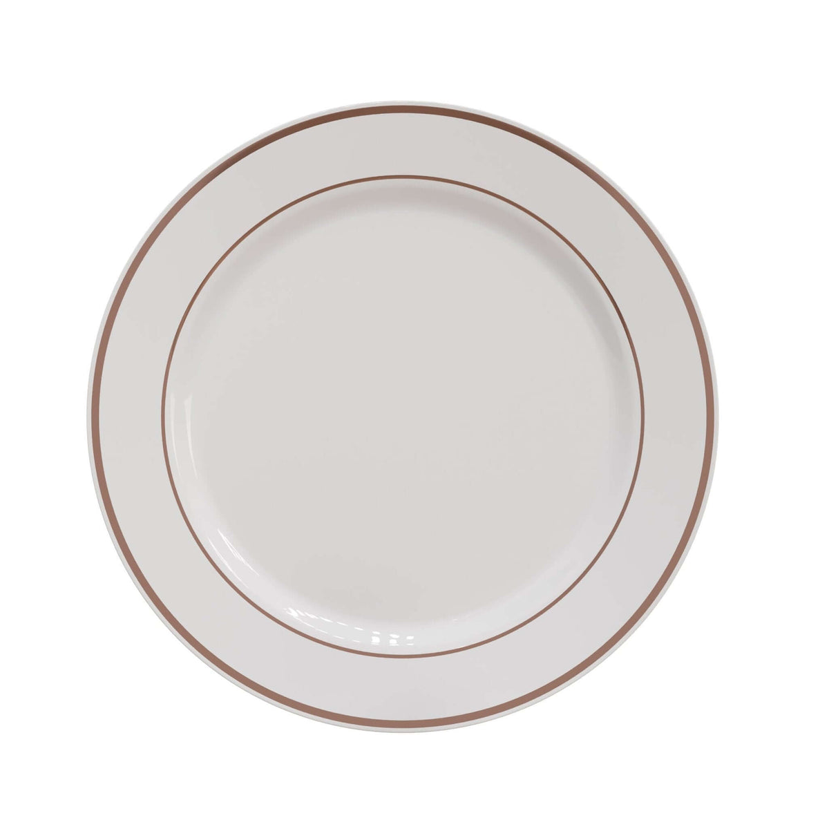 10.25" White/Rose Gold Line Design Plastic Plates (120 Count) - Yom Tov Settings