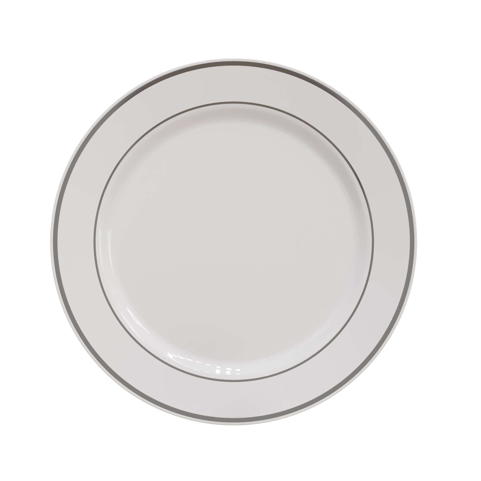 10.25" White/Silver Line Design Plastic Plates (120 Count) - Yom Tov Settings