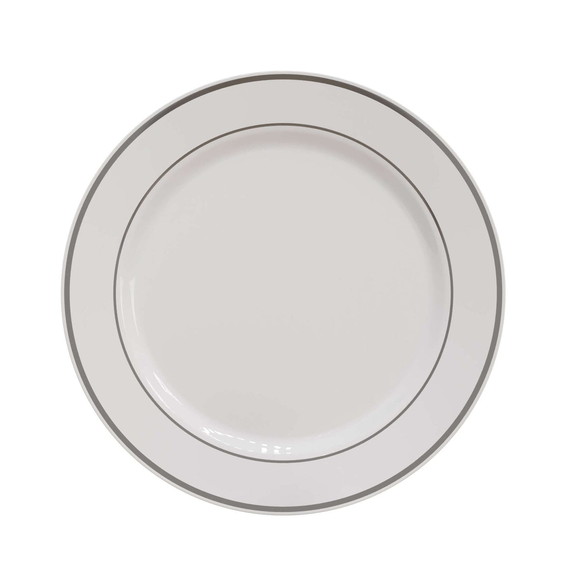 10.25" White/Silver Line Design Plastic Plates (120 Count) - Yom Tov Settings