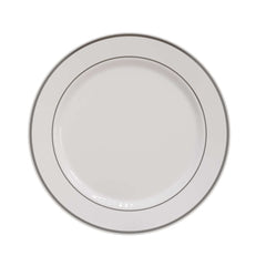 10.25" White/Silver Line Design Plastic Plates (120 Count) - Yom Tov Settings